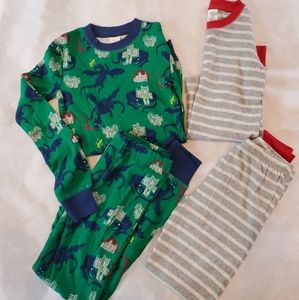 💕NWT Mini boden boys 2-pack pajamas sets green dragon gray striped 10 Y